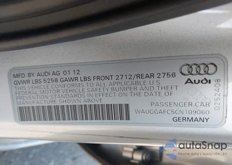 2012 Audi A6 3.0 Premium из США, поврежденный, VIN WAUGGAFC5CN109060